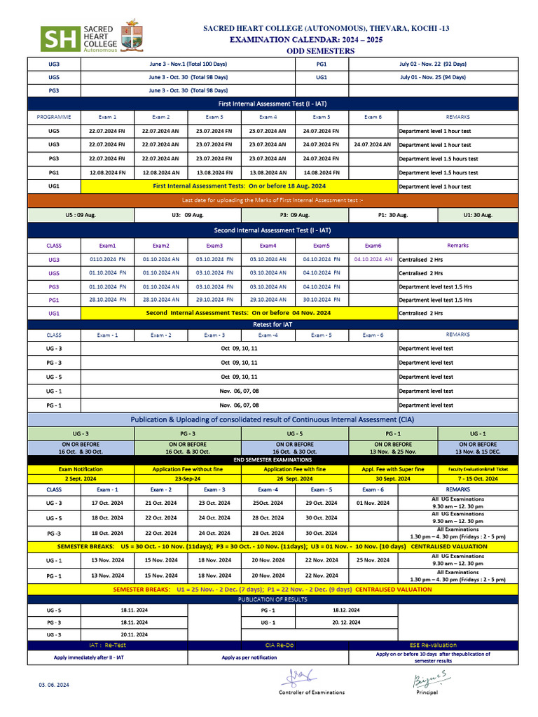 2024 - 25 Odd Sem Exam Calendar | PDF | Tests | Probability And Statistics