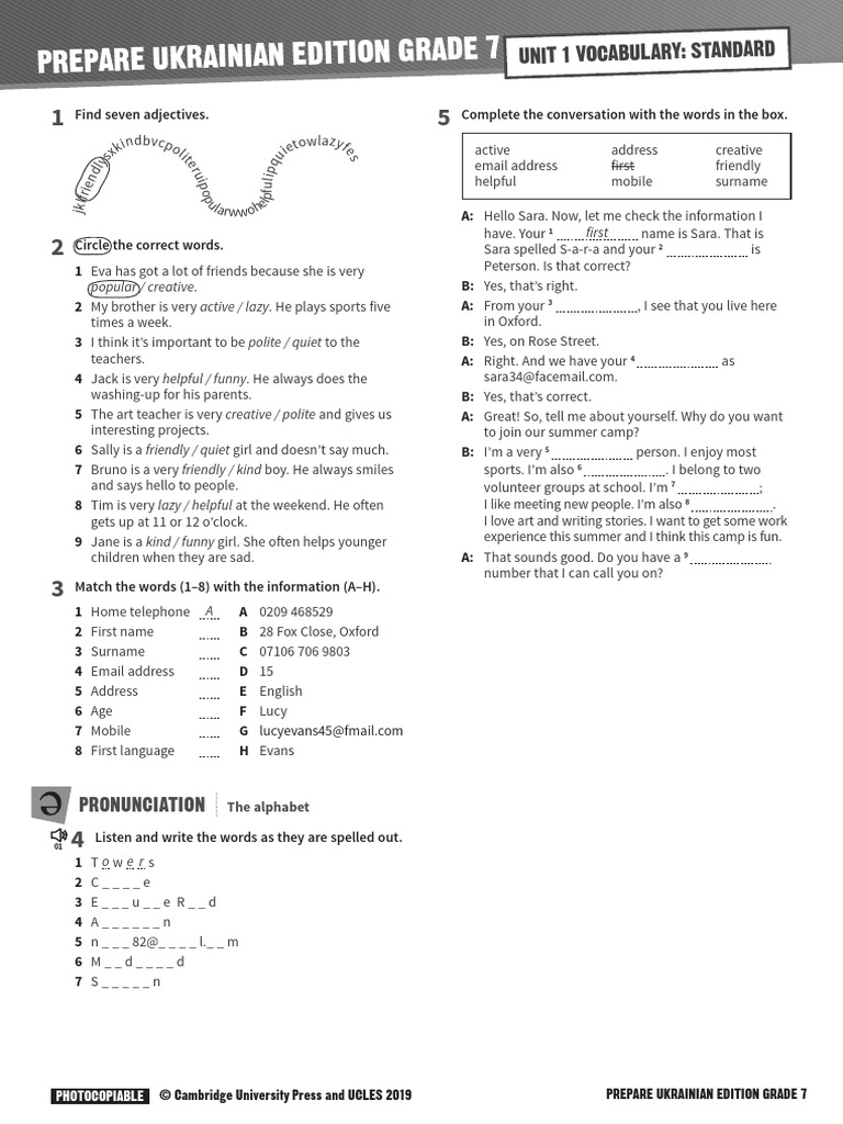 Prepare 7 Vocabulary Standard Unit 01 | PDF | Linguistics | Human ...