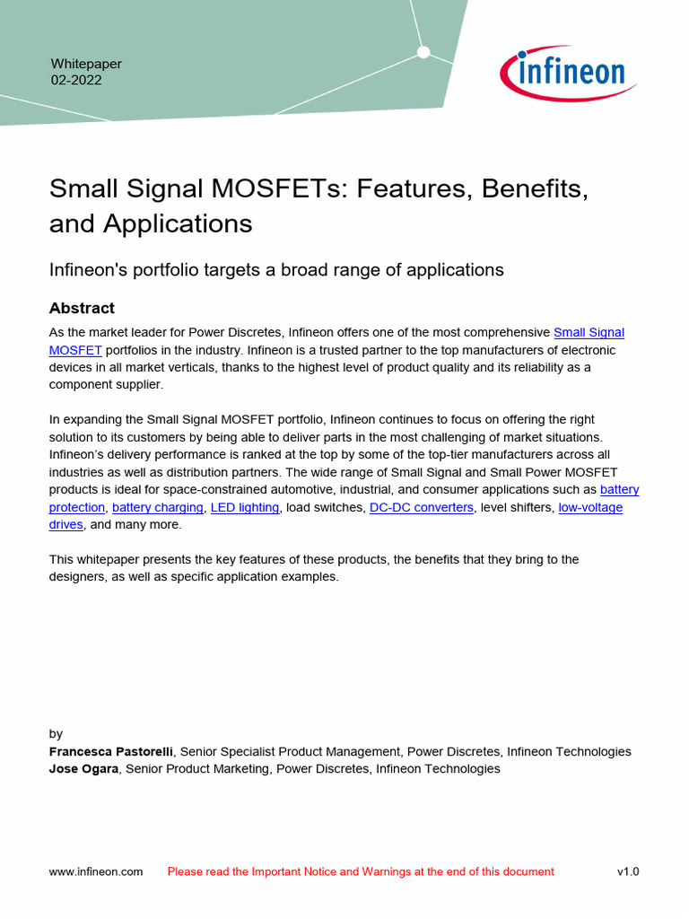 Small Signal MOSFETs Overview and Applications | PDF | Field Effect ...