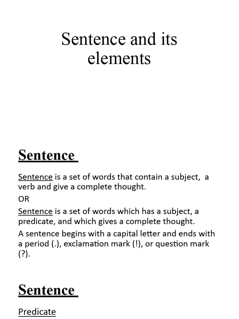 Sentence and Its Elements | PDF | Sentence (Linguistics) | Subject ...
