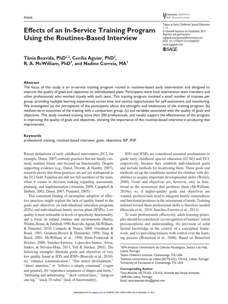 Effects of An In-Service Training Program Using The Routines-Based ...