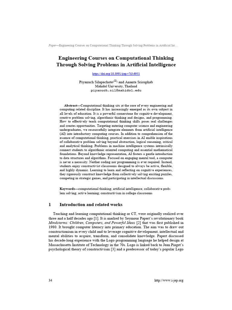 Engineering Courses On Computational Thinking Through Solving Problems ...