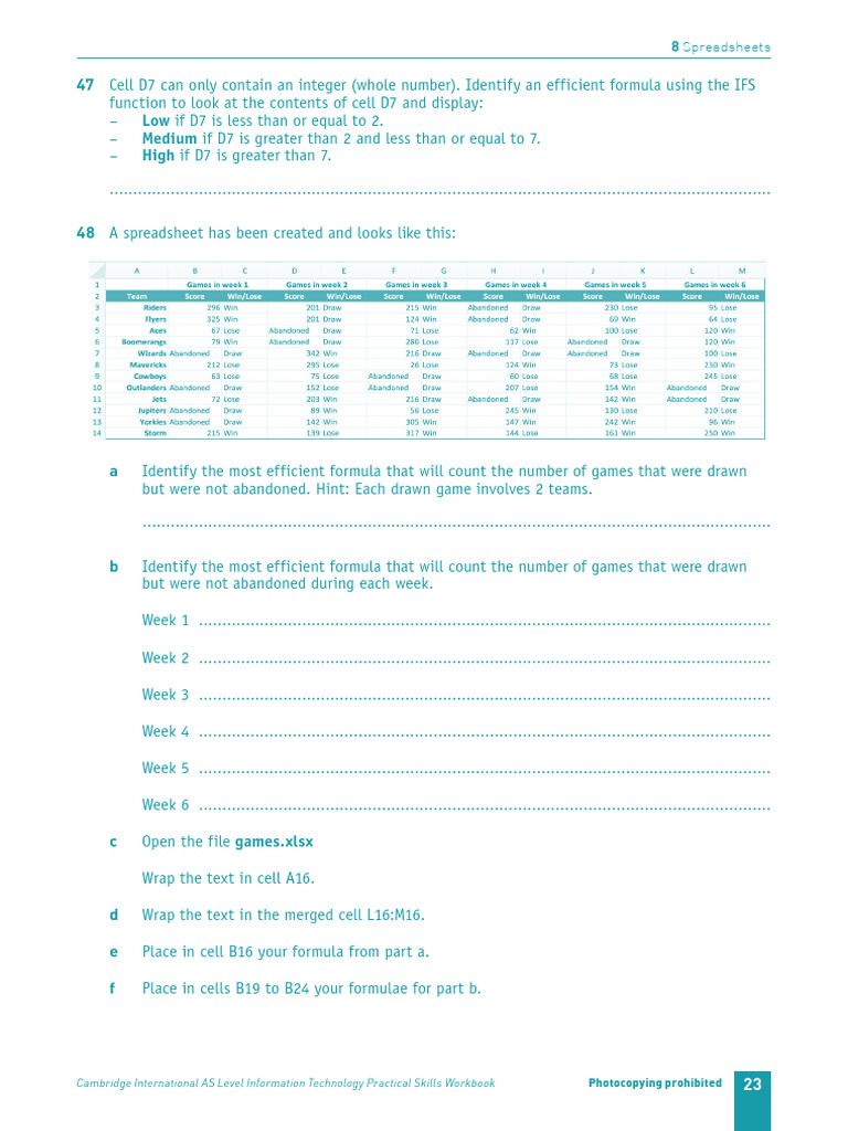 AS Level IT Practical Workbook | PDF | Spreadsheet | Microsoft Excel