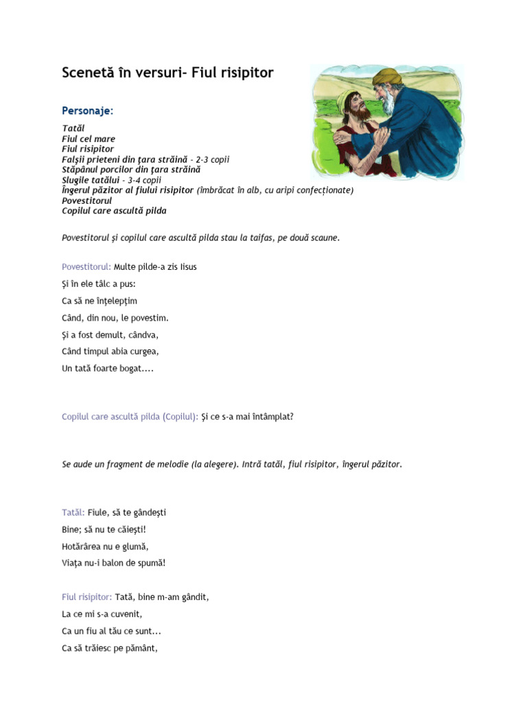 Sceneta in Versuri Fiul Risipitor | PDF
