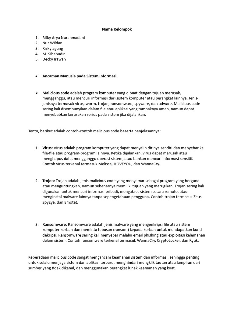 Ancaman Malicious Code pada Sistem | PDF