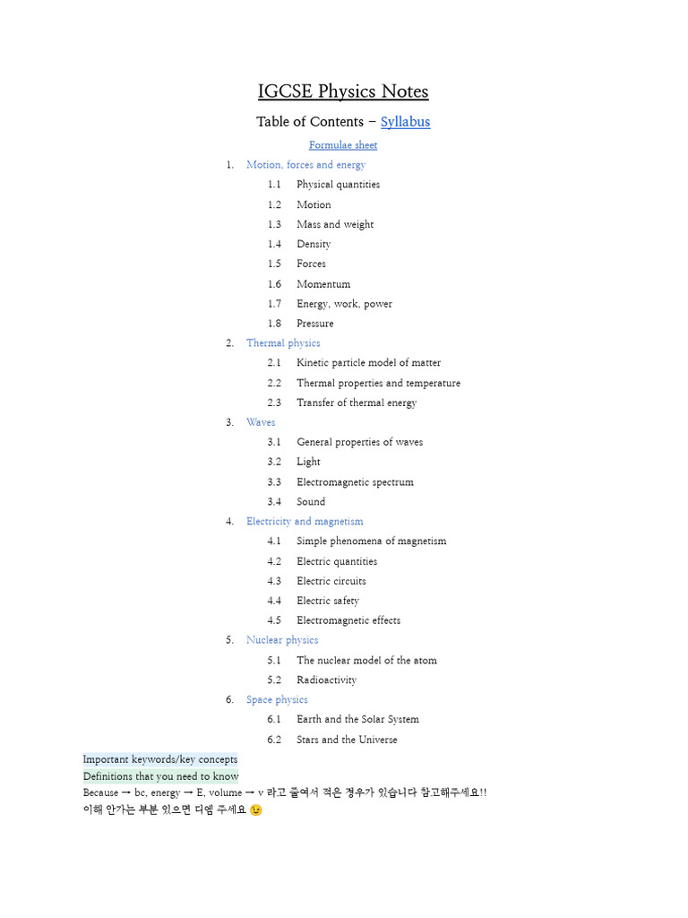 IGCSE Physics Study Guide and Notes | PDF | Sound | Force