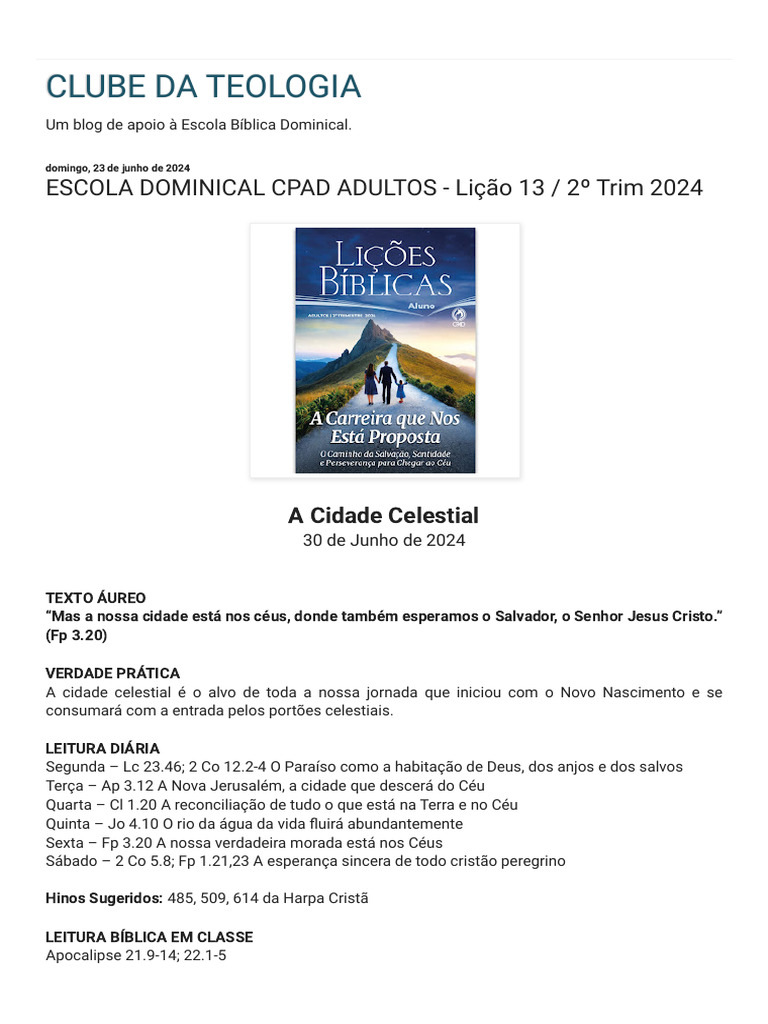 Clube Da Teologia Escola Dominical Cpad Adultos Lição 13 2º Trim ...