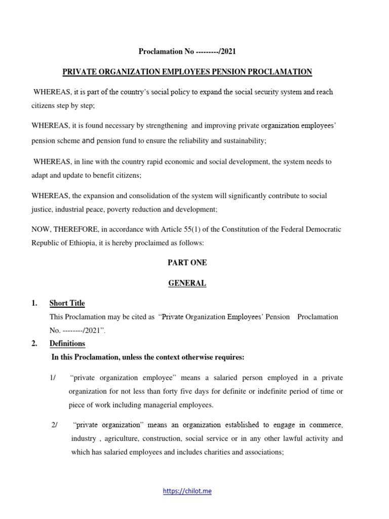 Private Organization Employees' Pension Proclamation | PDF | Pension ...