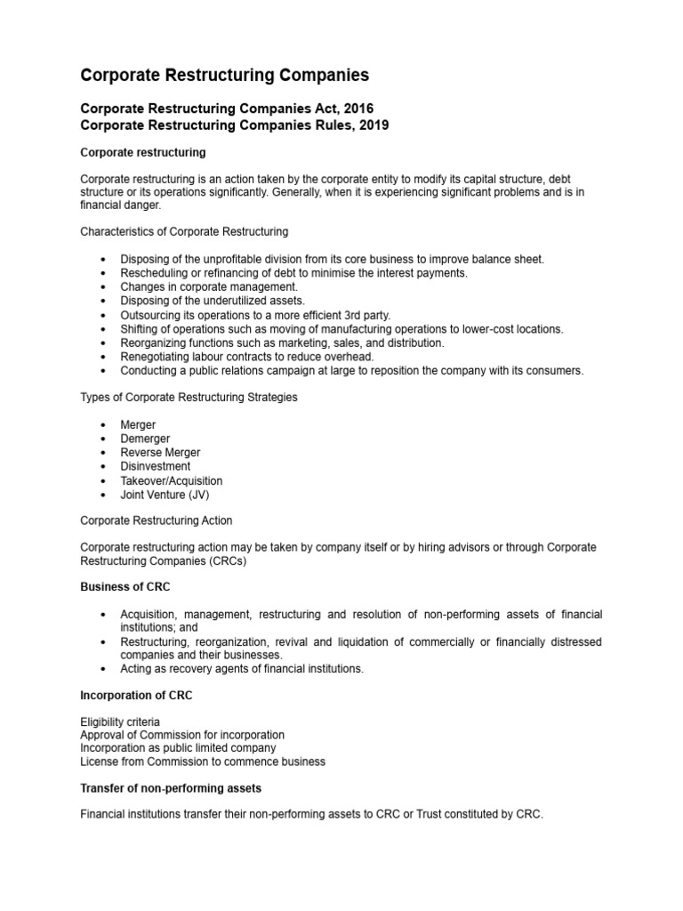 Corporate Restructuring in Pakistan | PDF | Restructuring | Mergers And ...