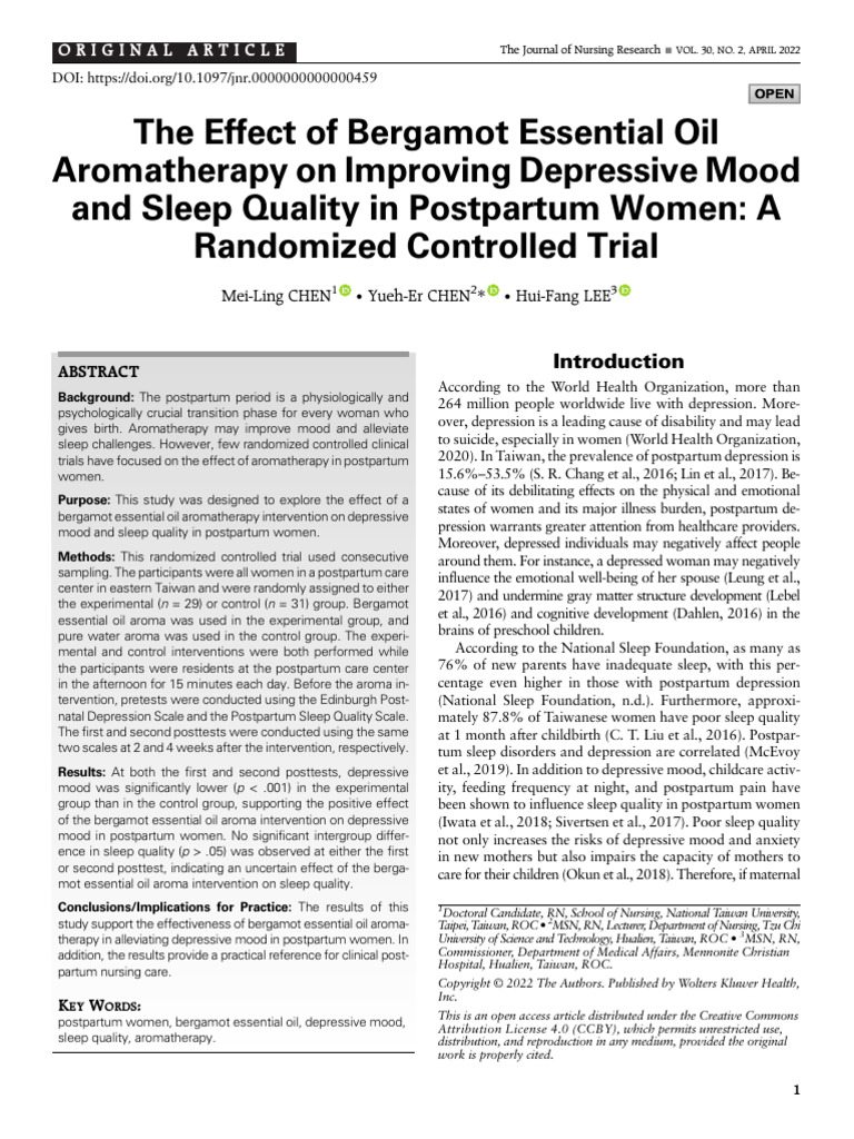 The Effect of Bergamot Essential Oil Aromatherapy.8 | PDF ...