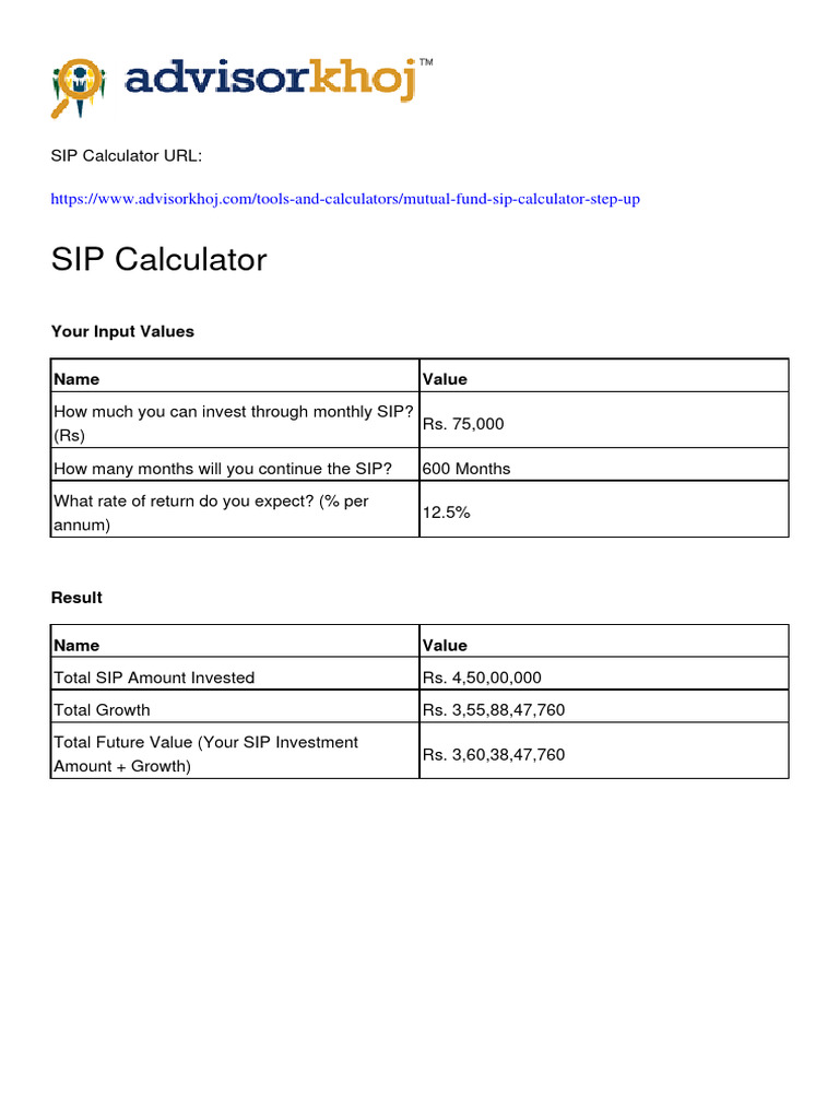 Advisorkhoj SIP Calculator | PDF