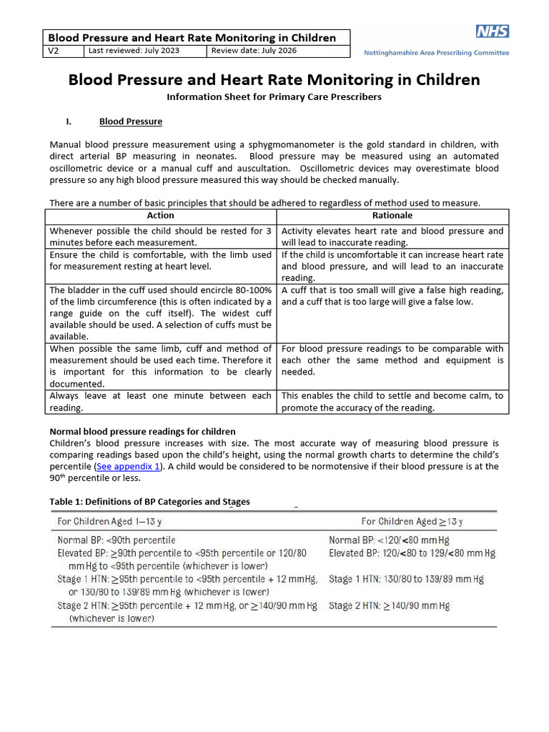 Blood Pressure Guidelines for Children | PDF | Blood Pressure ...