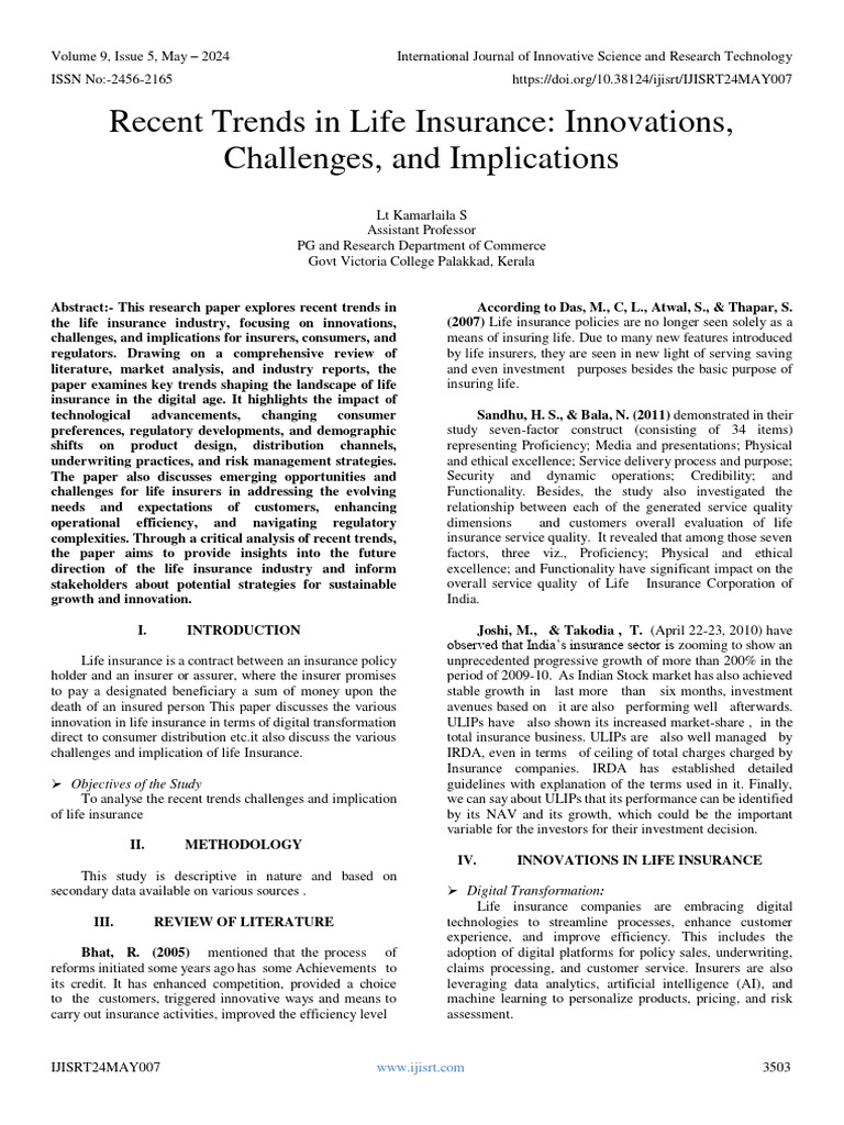 Recent trends in life insurance innovations challenges and