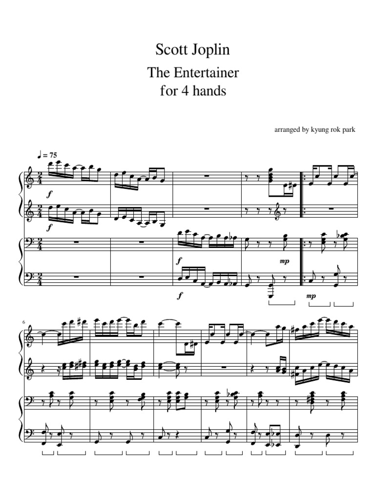 乔普林《演艺人》四手联弹乐谱 | PDF | Ragtime | Compositions