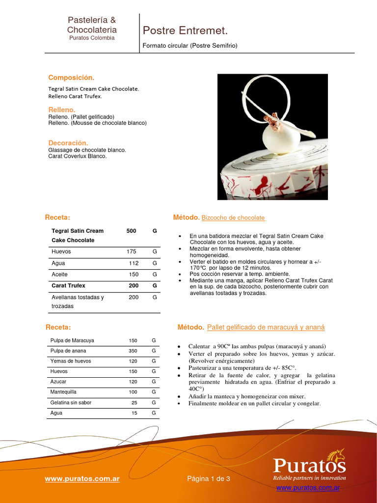 Receta de Postre Entremet Semifrío | PDF | Postres | Chocolate