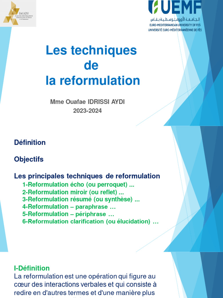 Techniques de Reformulation en Communication | PDF | Linguistique
