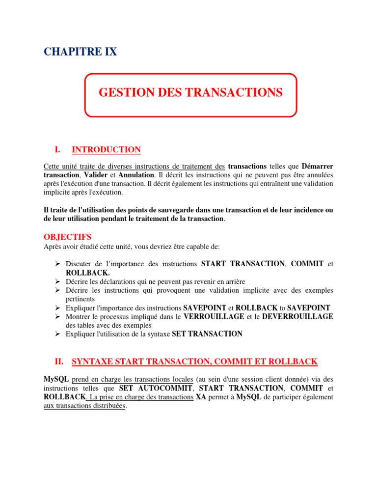 Gestion des Transactions MySQL : Guide Complet | PDF | MySQL | Logiciel ...