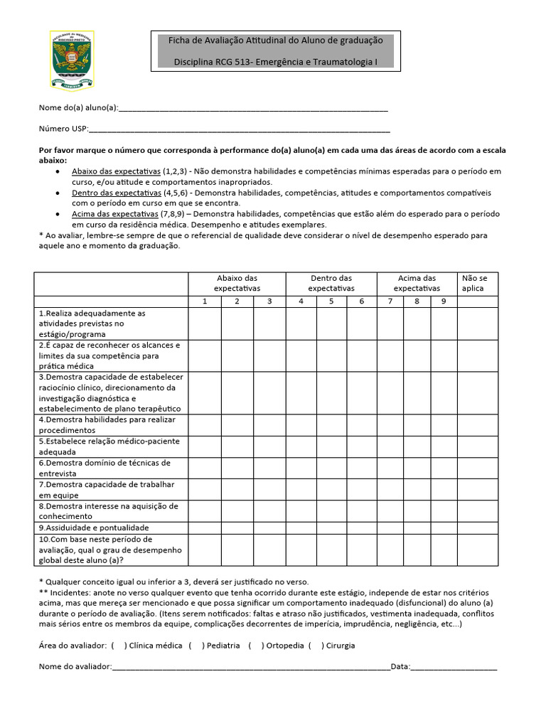 Ficha de avaliação atitudinal - RCG 0513 | PDF