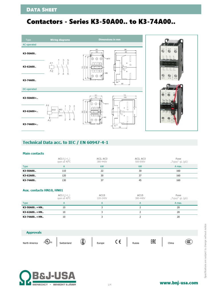 K3 Series Contactors Data Sheet | PDF | Power (Physics) | Electricity