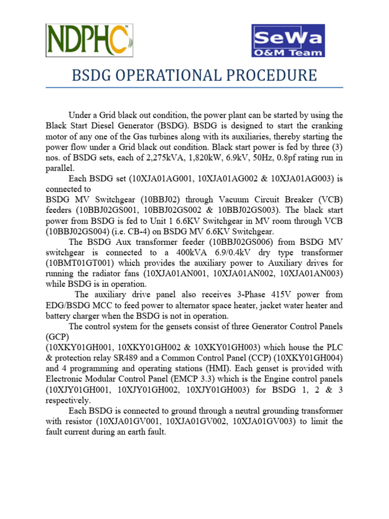 BSDG Operational Procedures Guide | PDF | Electrical Grid | Transformer