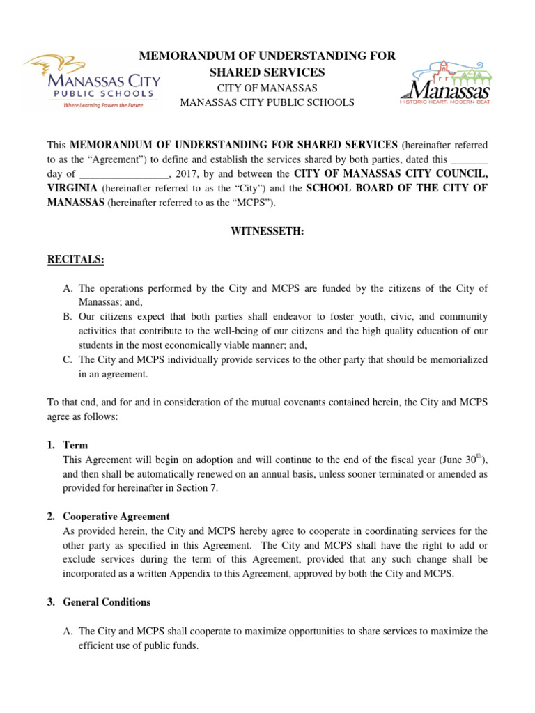 Manassas Shared Services Agreement | PDF | Bus | Commonwealth Of Nations