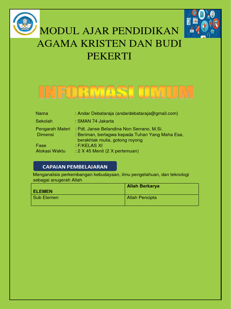 Modul Ajar Pendidikan Agama Kristen Dan Budi Pekerti Budaya Dan