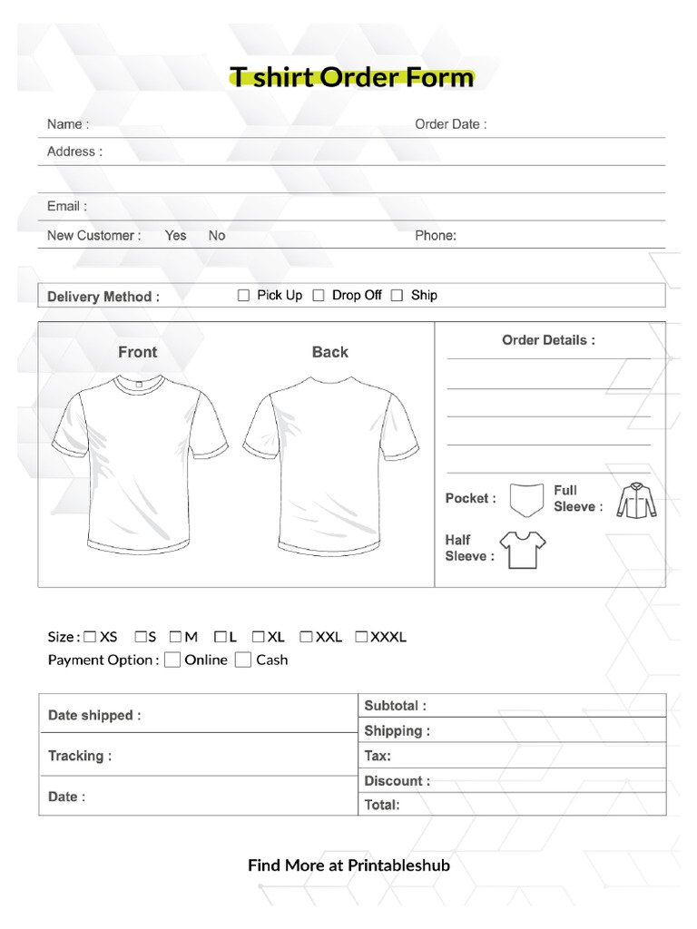 Blank T Shirt Order Form | PDF