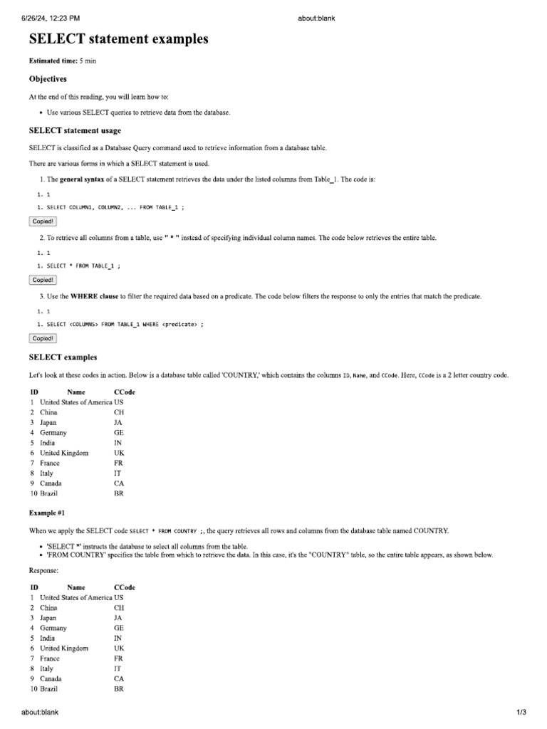 Select Stament Example | PDF