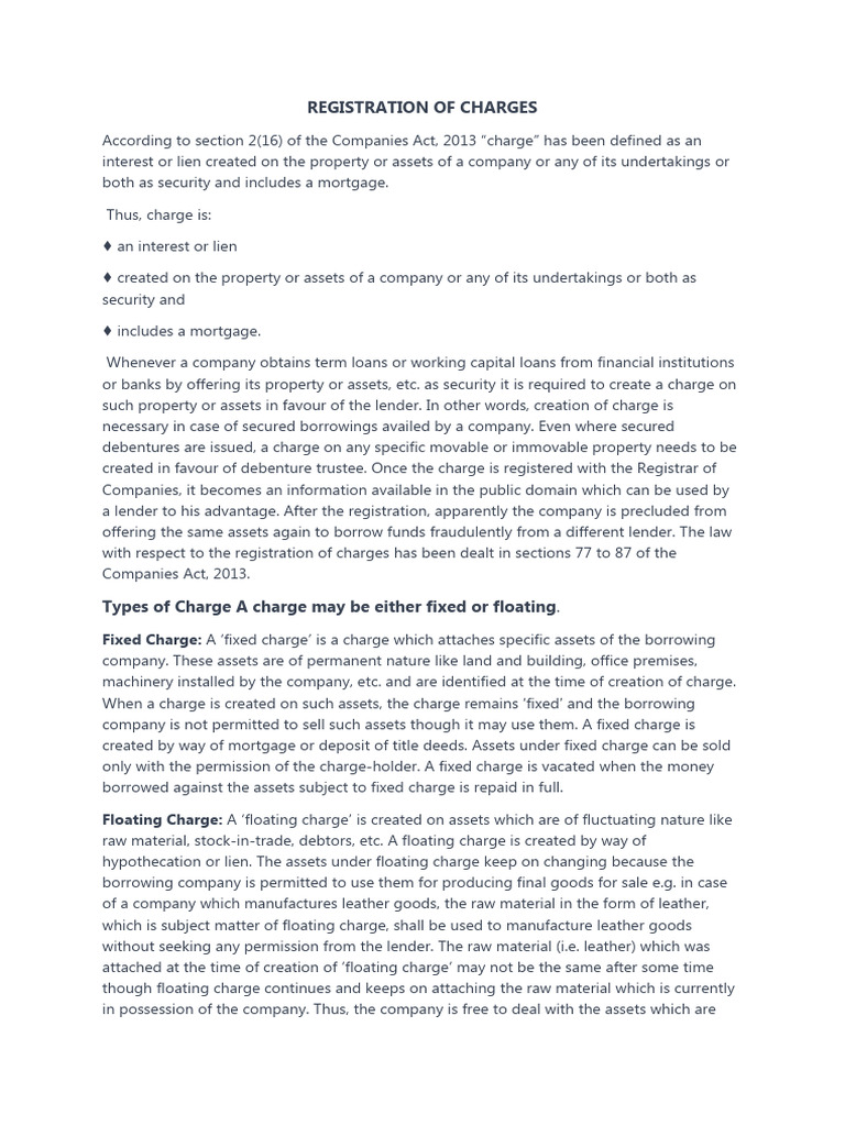 Registration of Company Charges Explained | PDF | Security Interest | Loans