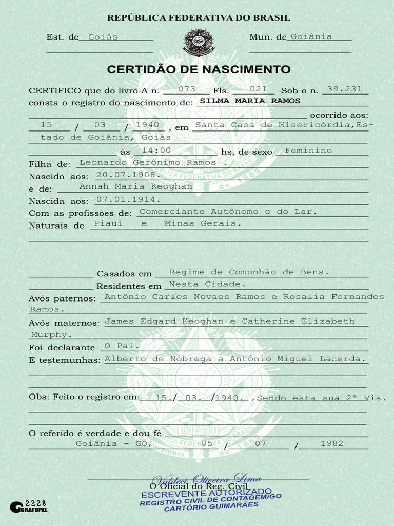 Certidão de Nascimento: Exemplo Completo | PDF