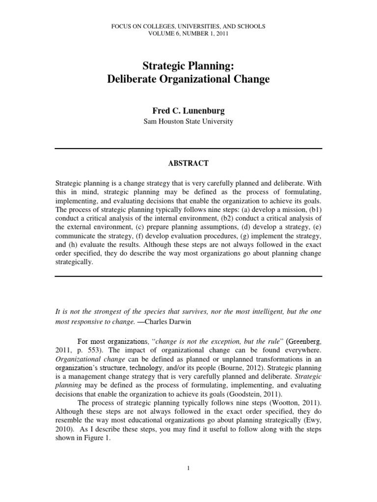Deliberate Organizational Strategic Plan Pdf Strategic Planning Goal