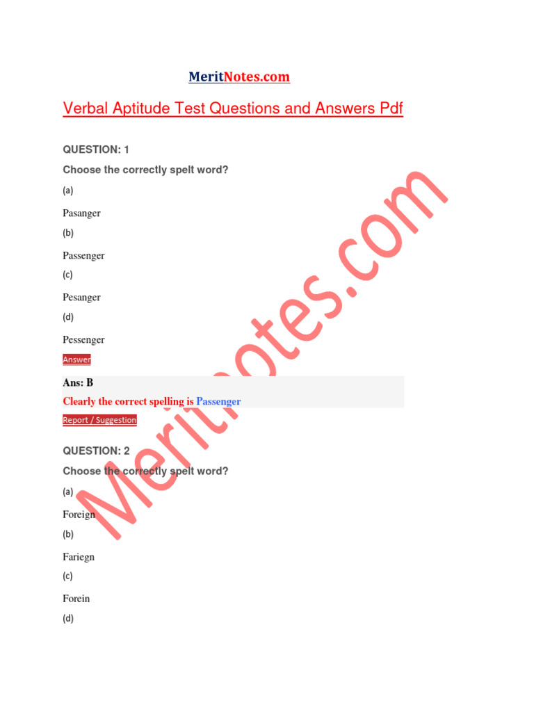 Verbal Aptitude Test: Spelling Quiz | PDF