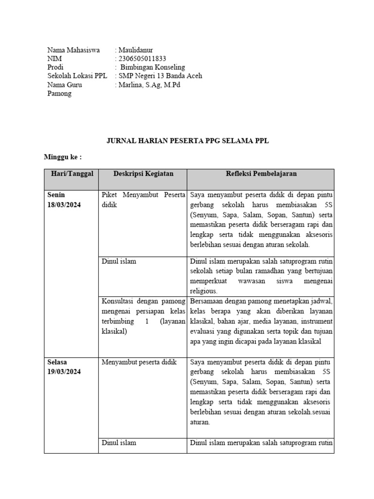Contoh Format Jurnal Harian Pdf