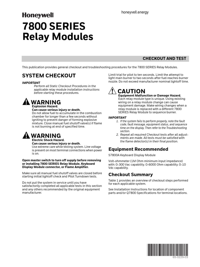 7800 Series Relay Module Checkout Guide | PDF | Relay | Combustion