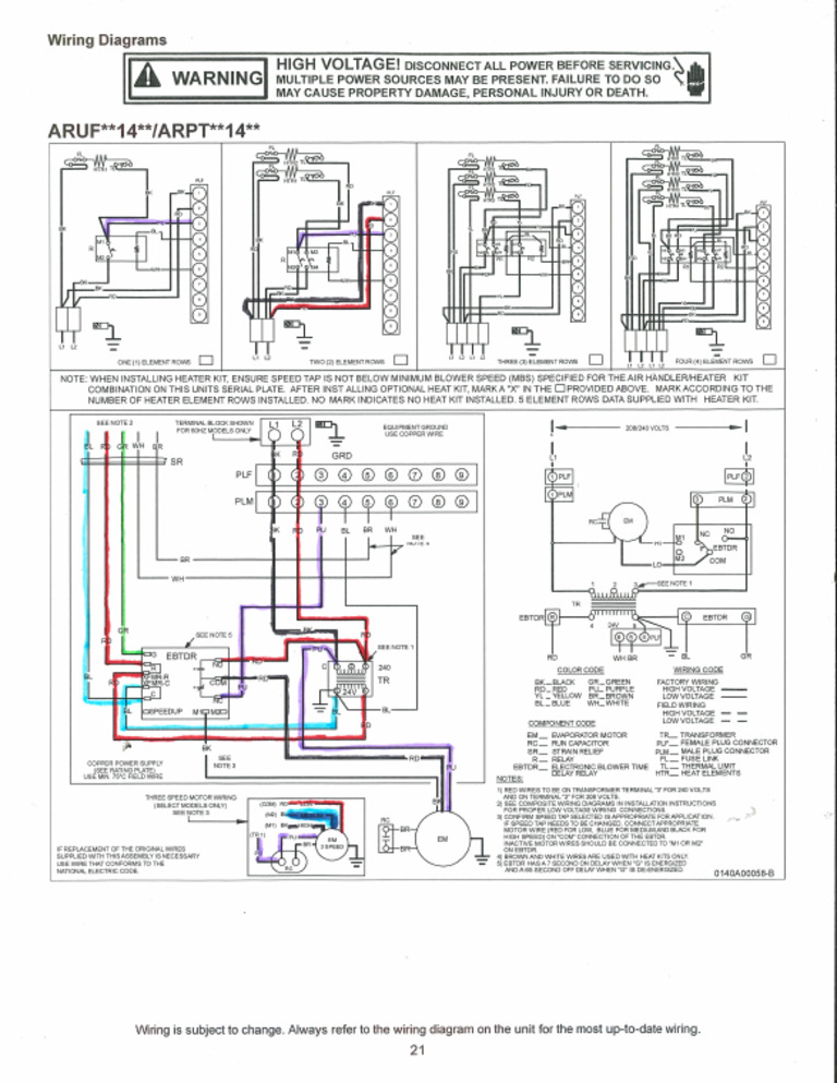 ARUF468016CA Air Handler Wiring Diagram | PDF