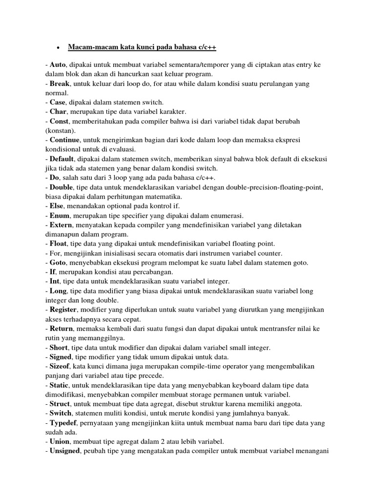 Macam-Macam Kata Kunci C++ | PDF