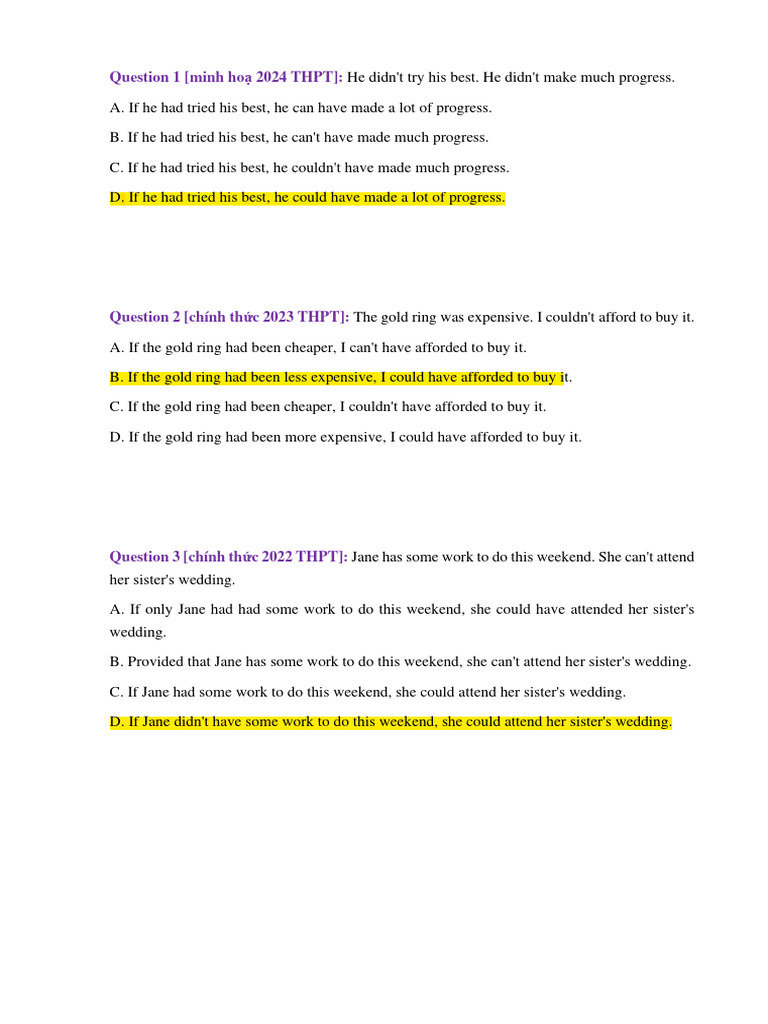 Conditional Sentences Practice Questions | PDF | Internet