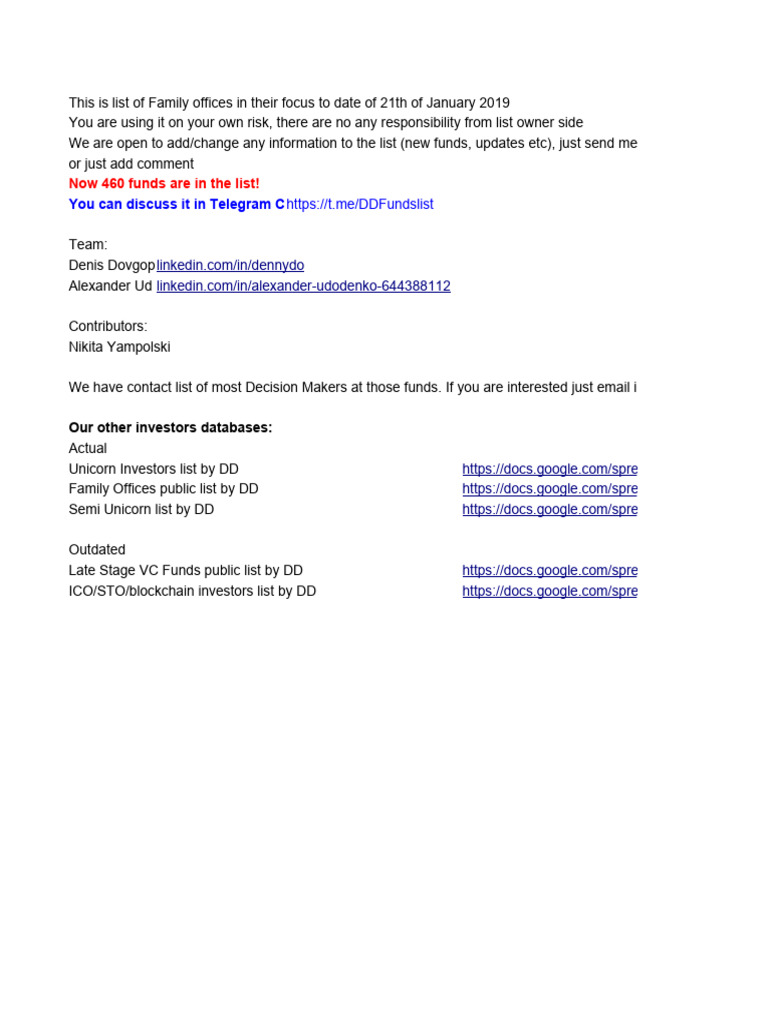 Family Offices Public List by DD | PDF