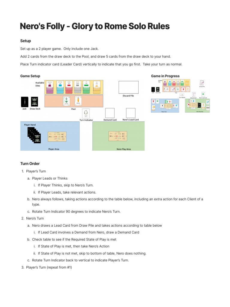 Nero's Folly - Glory To Rome Solo Rules v1.1 | PDF | Playing Cards | Sports