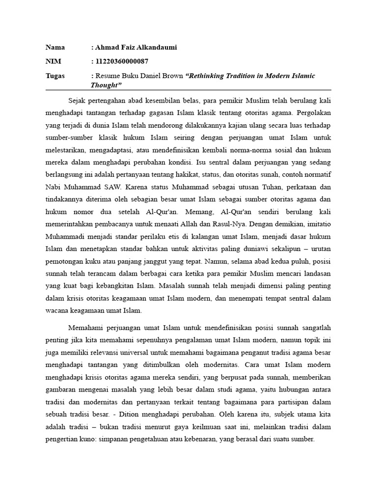 Resume buku daniel brown rethinking tradition in modern islamic
