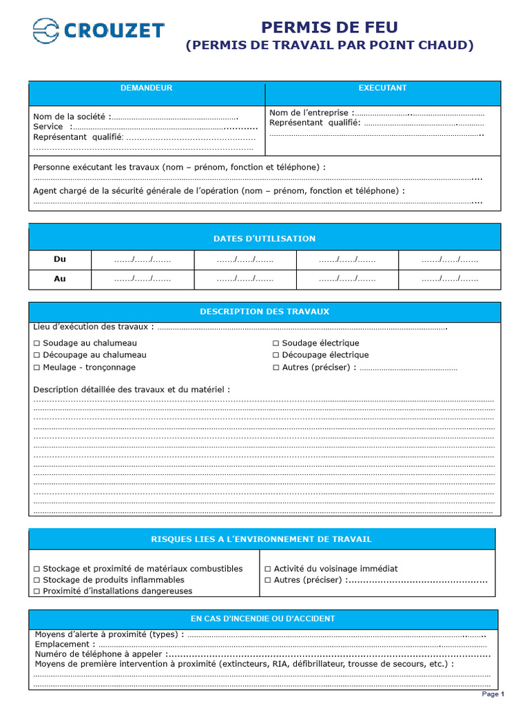 Permis de Feu pour Travaux à Chaud | PDF | Lutte contre l'incendie ...