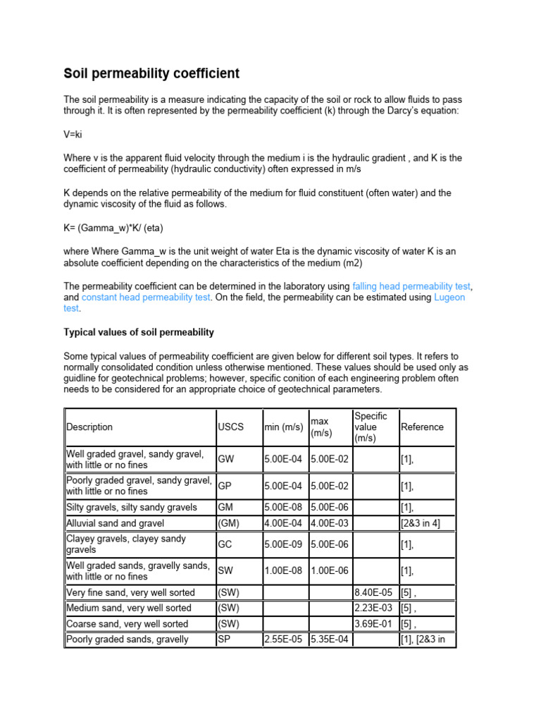 Soil Permeability Coefficient Corelation PDF Permeability (Earth