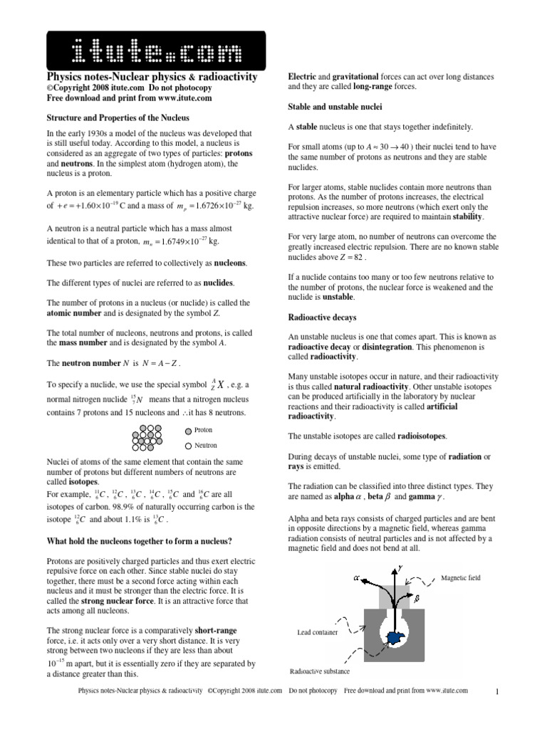 Nuclear Physics and Radioactivity Notes | PDF | Radioactive Decay ...