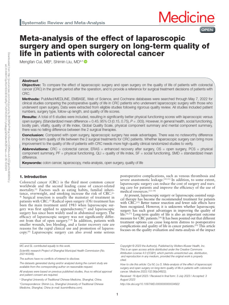 Meta Analysis of The Effect of Laparoscopic.13 | PDF | Surgery ...