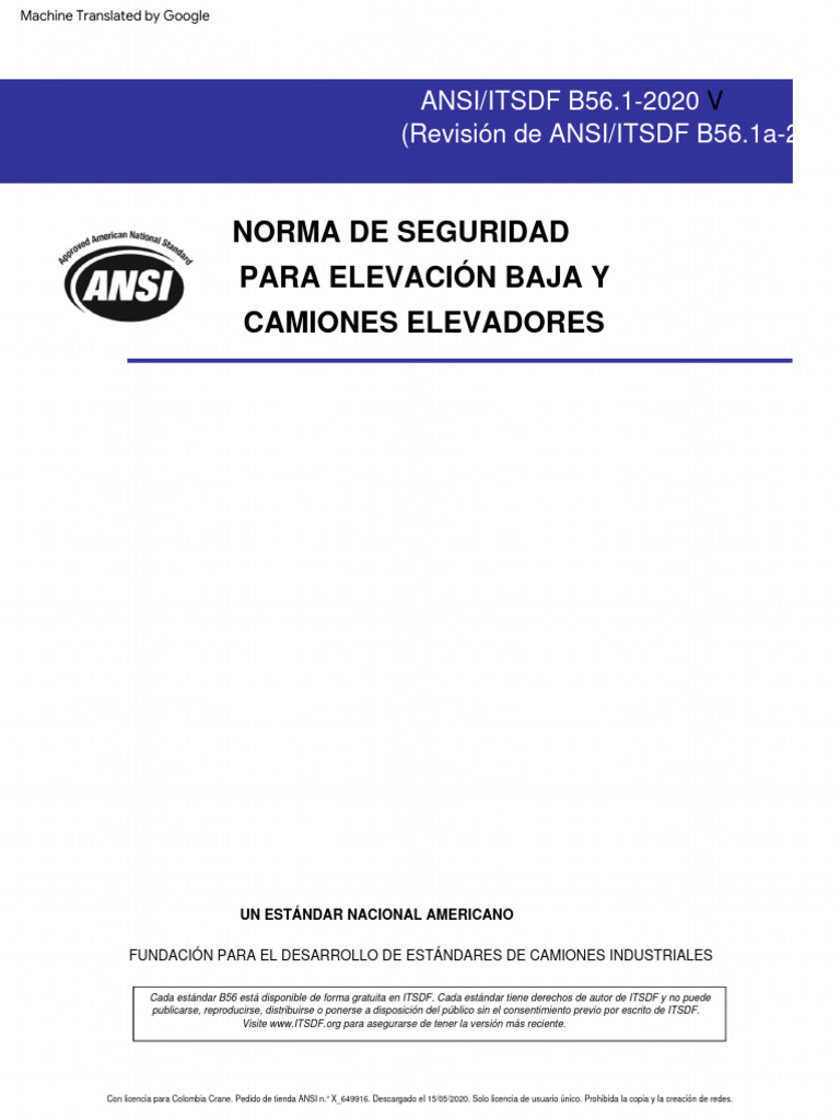 Ansi itsdf b56 1 2020 safety standard for low lift and high lift trucks