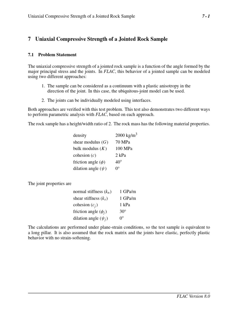 Uniaxial Compressive Strength of A Jointed Rock Sample | PDF | Young's ...