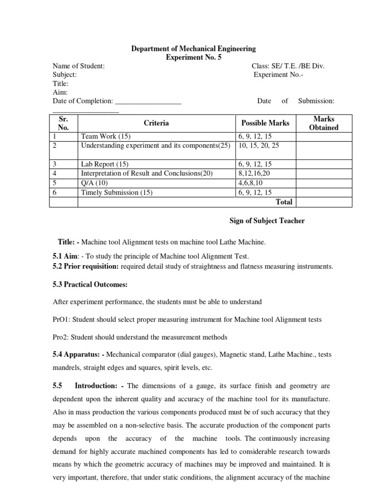 Experiment 5 download free pdf machines machine tool
