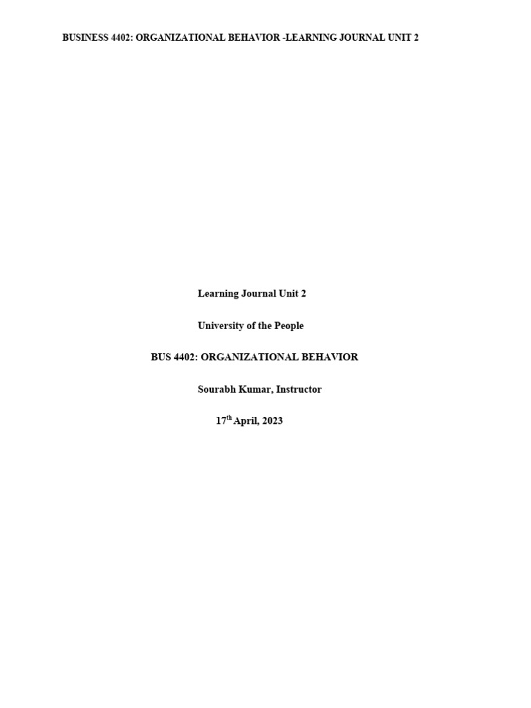 Learning Journal Unit 2 Bus 4402 Ob Pdf Employment Stereotypes