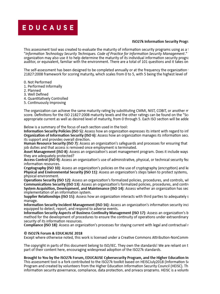 ISO27k Information Security Program Maturity Assessment Tool | PDF ...