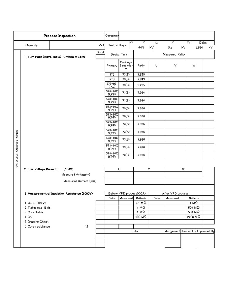 In process check sheet | Download Free PDF | Transformer | Materials ...